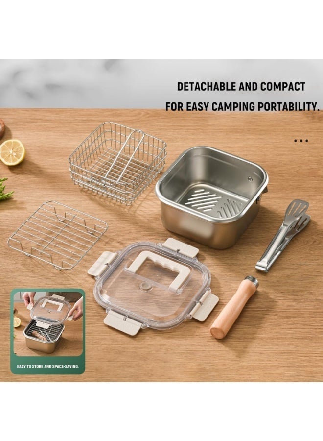 Arabest Stainless Steel Deep Fryer, Portable Outdoor Cooking Pot with Basket, Lid, Handle and Oil Filter Screen, Multi-Functional Food Container, Perfect for Frying Chicken, French Fries or Noodles, 2.3L - Image 2